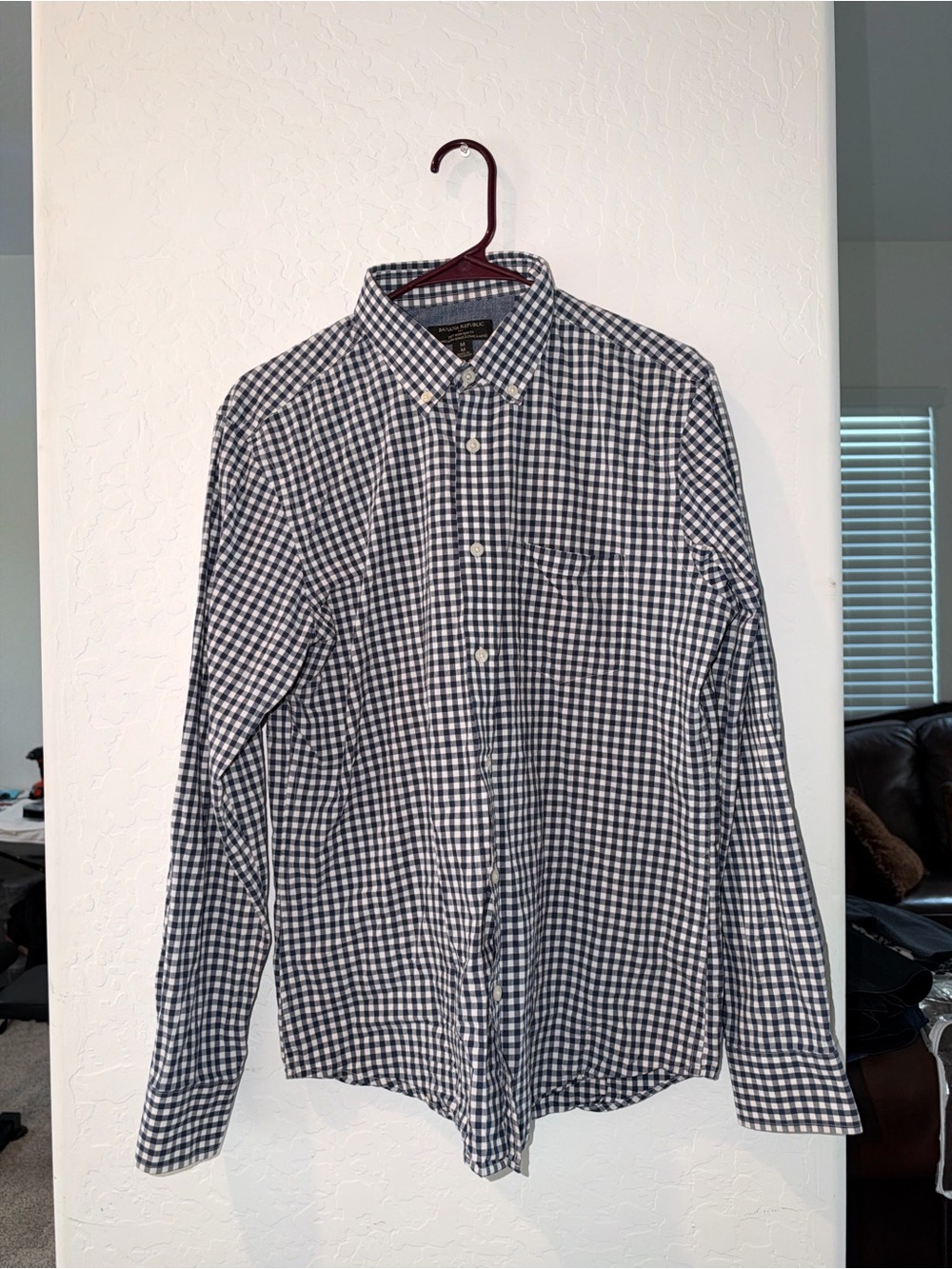 Banana Republic Navy and White Gingham Button-Down Shirt